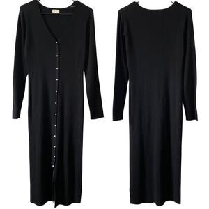 J FOR JUSTIFY BLACK Pearl Button Down Sweater Dress Size XL Long Sleeve V Neck